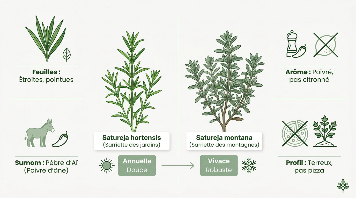 Comparaison entre sarriette annuelle et vivace