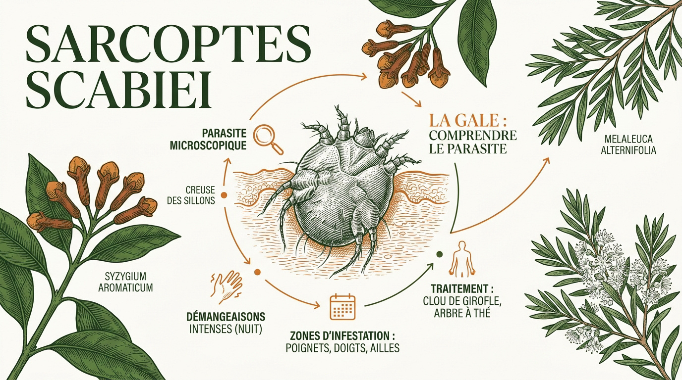 Illustration microscopique du sarcopte de la gale sous la peau