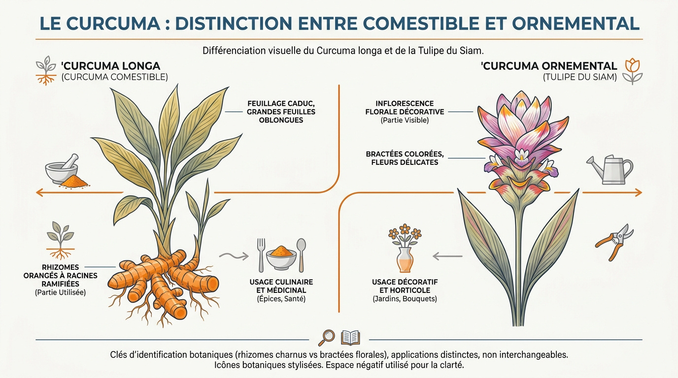 Comparaison entre le Curcuma longa comestible et le Curcuma alismatifolia ornemental