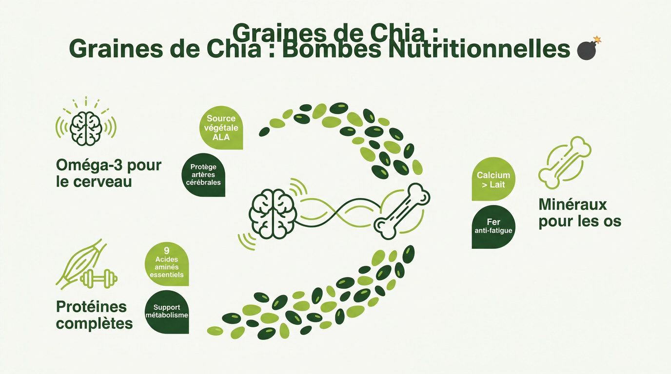 Graines de chia bio illustrant leur densité nutritionnelle
