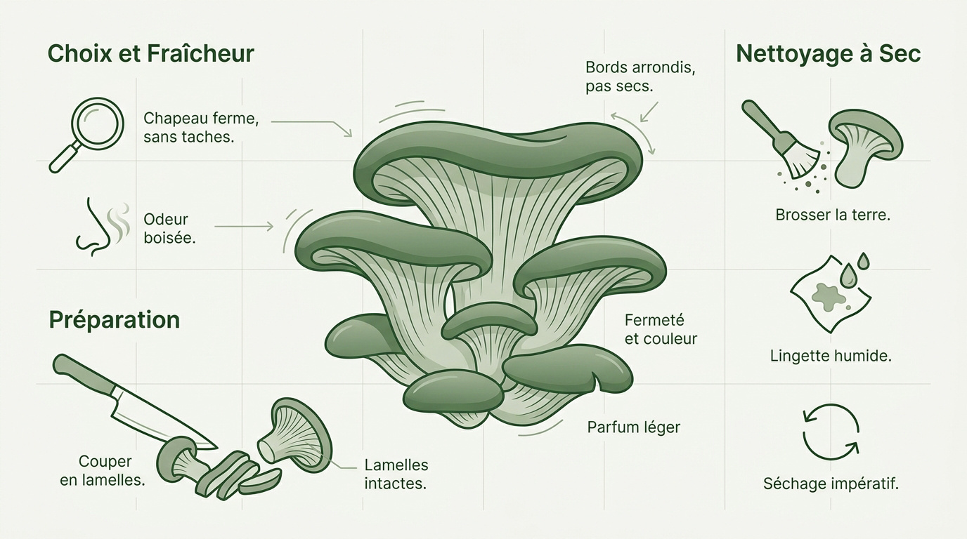 Préparation de pleurotes frais brossés