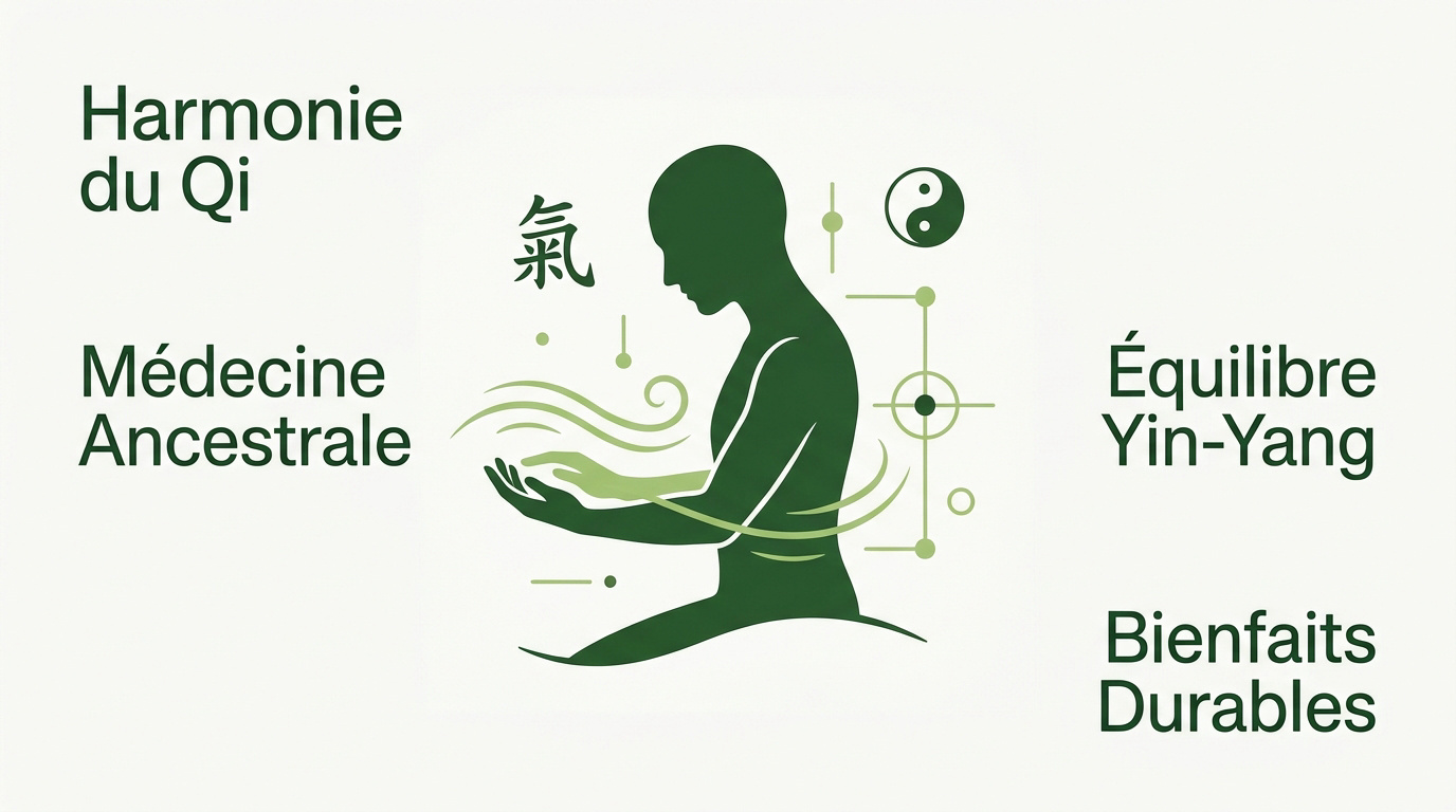 Illustration minimaliste représentant l'équilibre énergétique du massage Tui Na