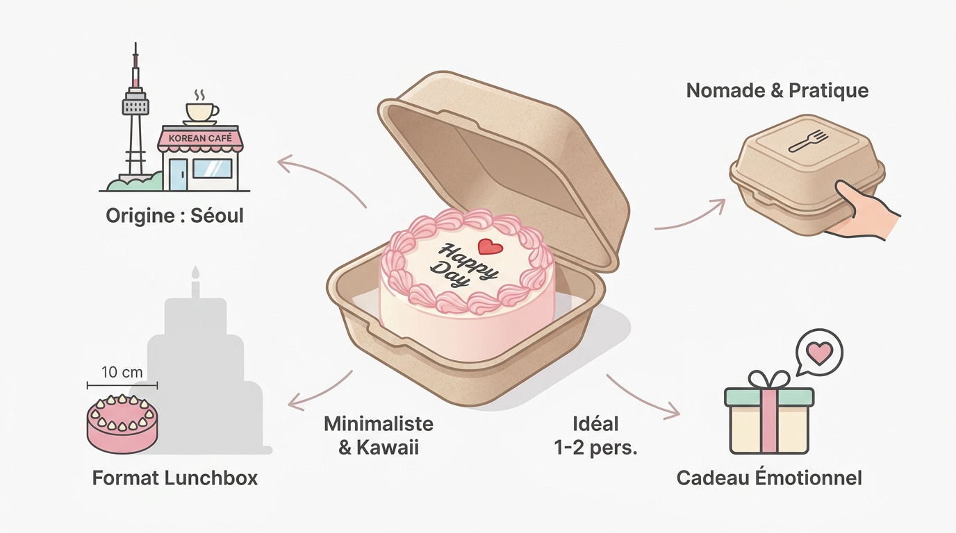 Petit bento cake minimaliste dans sa boîte lunchbox