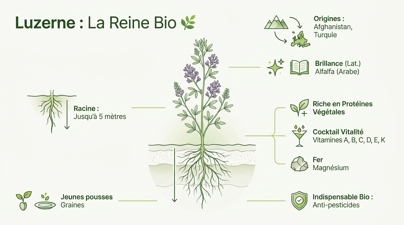 Graines germées de luzerne alfalfa dans un bol en bois