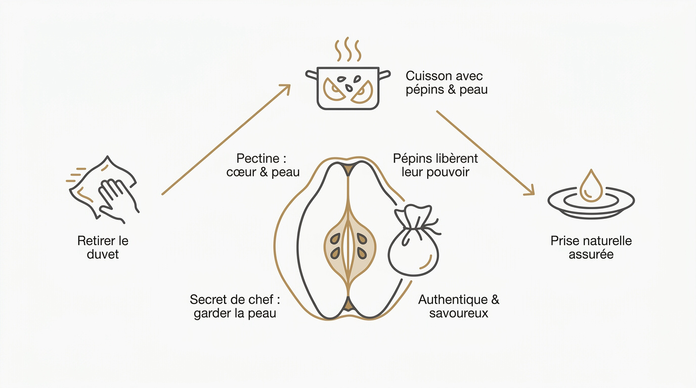 Préparation des coings frais découpés pour extraire la pectine naturelle