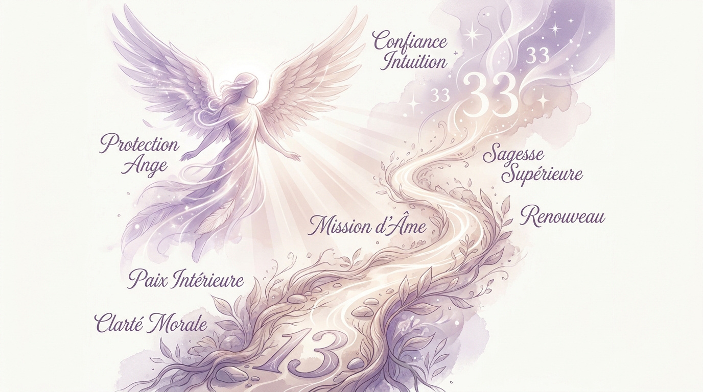 Représentation spirituelle de l'ange Hahahel guidant une âme vers la lumière et la sérénité