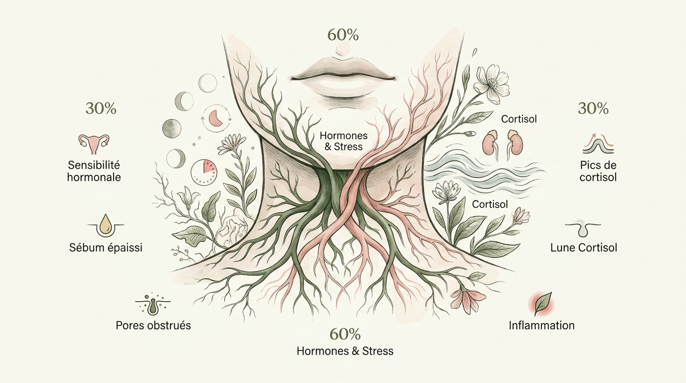 Lien entre hormones, stress et peau