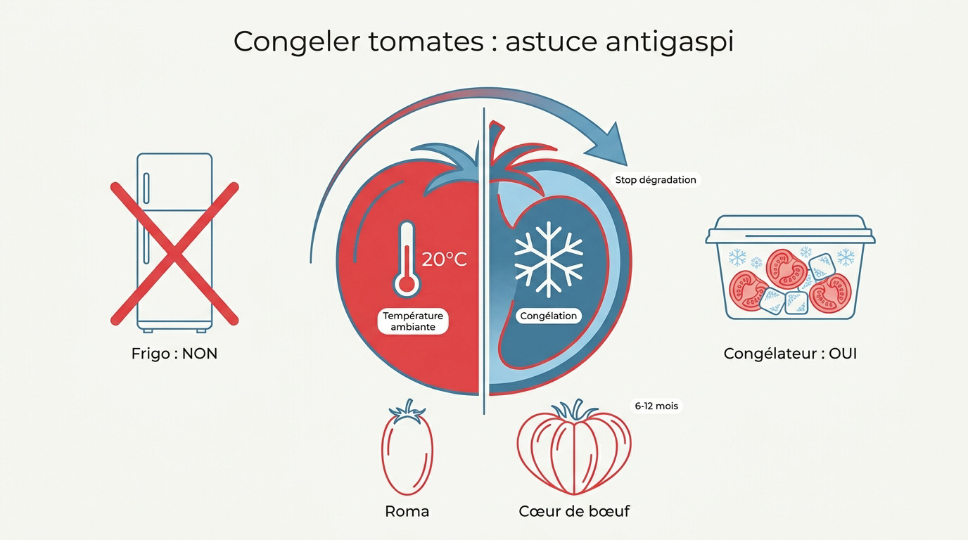 Tomates fraîches prêtes pour la congélation antigaspi