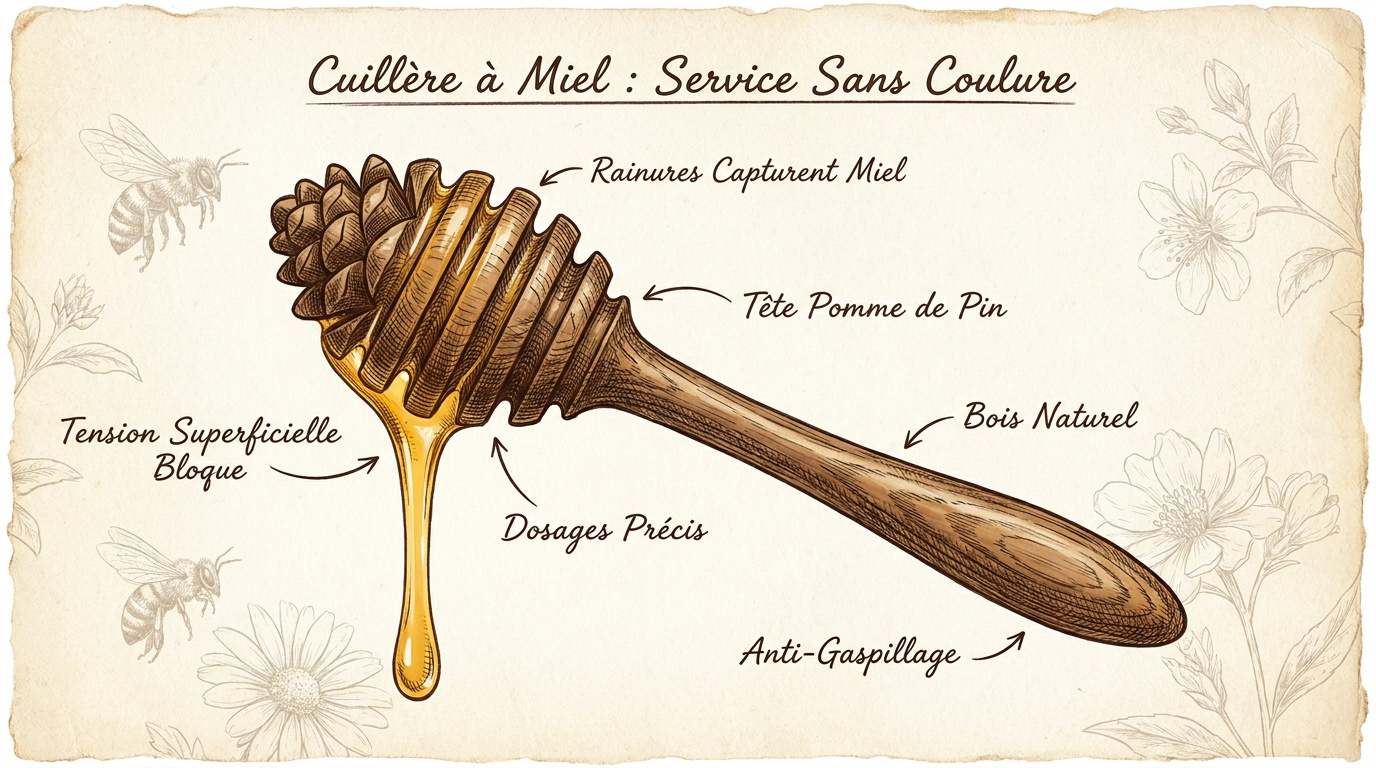 Cuillère à miel en bois avec rainures pour un service propre