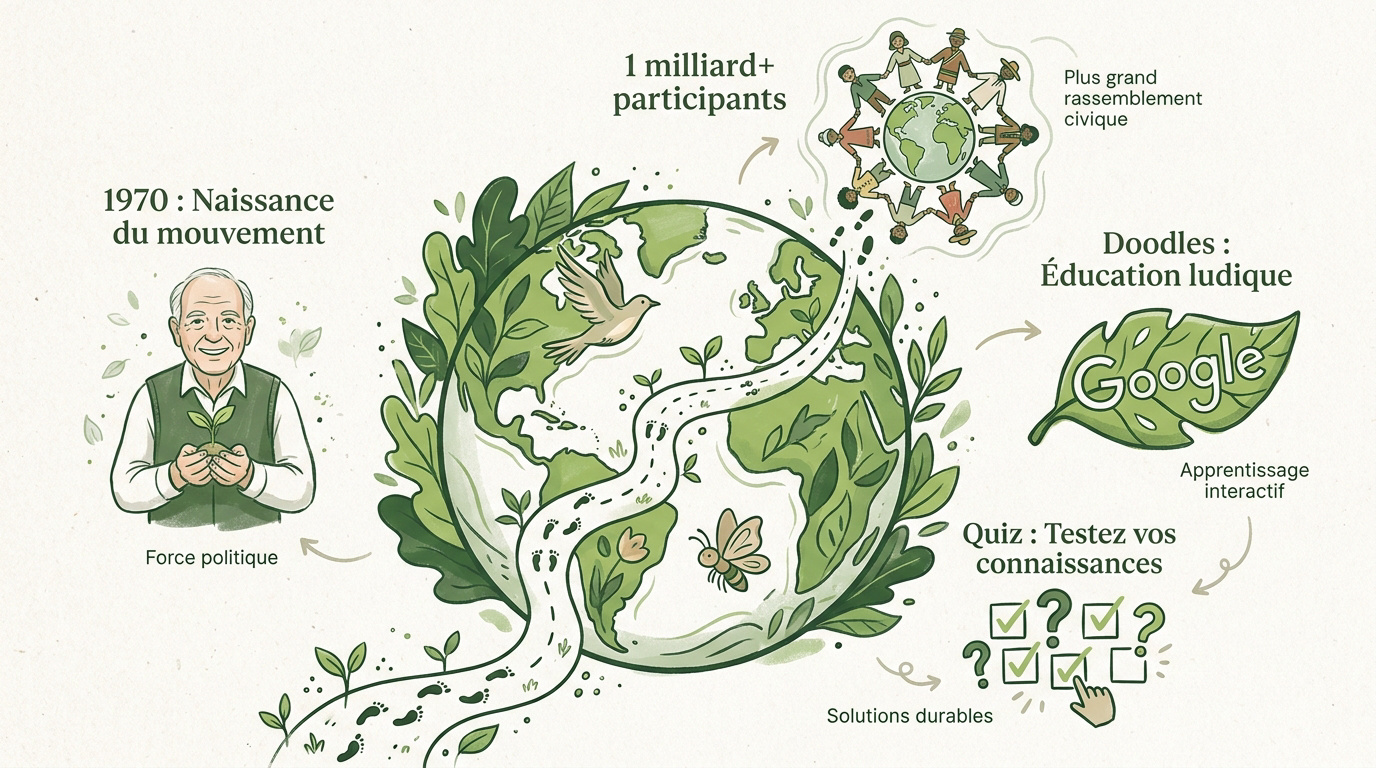 Infographie sur l'histoire et l'impact mondial de la Journée de la Terre