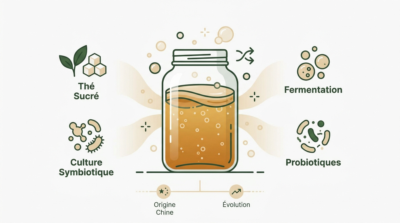 Infographie sur l'origine historique et la culture du kombucha