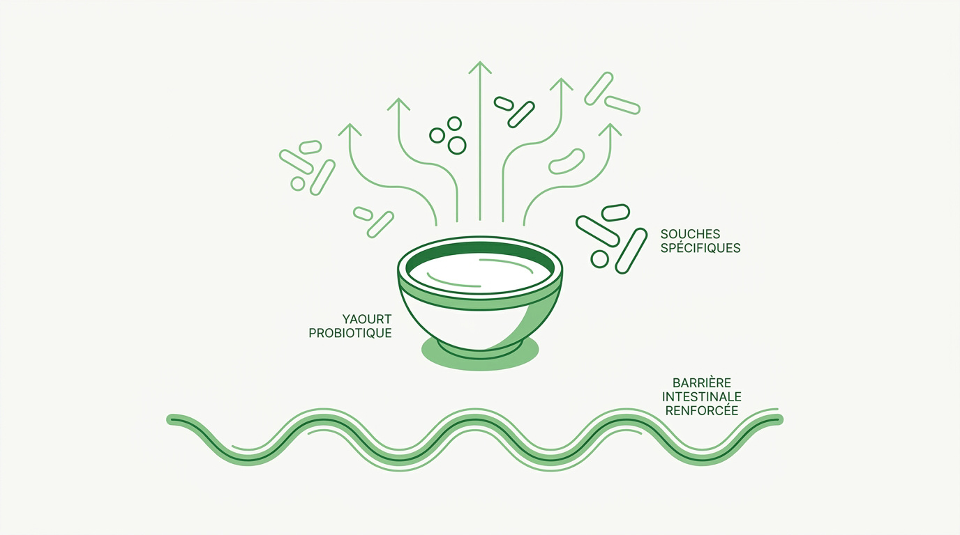 Infographie expliquant les bienfaits des yaourts probiotiques sur le microbiote intestinal