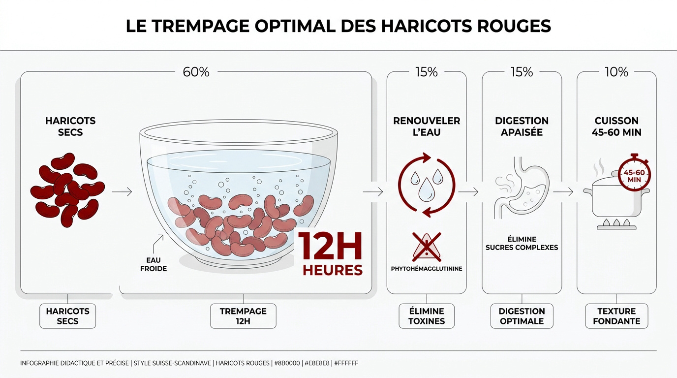 Haricots rouges secs en cours de trempage dans un bol en verre