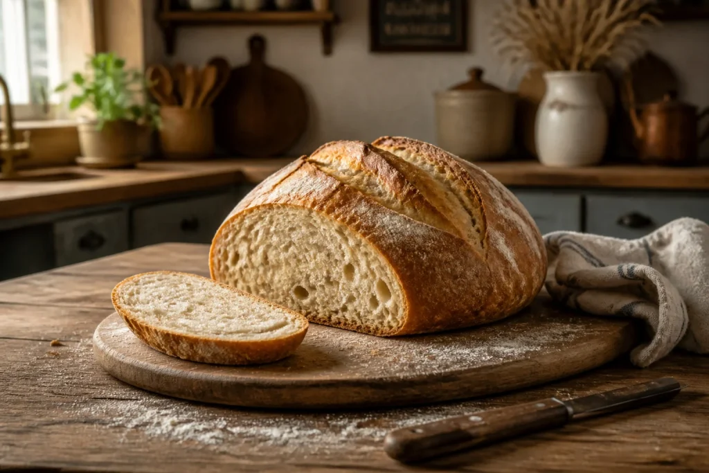 Pain de campagne artisanal sur planche en bois