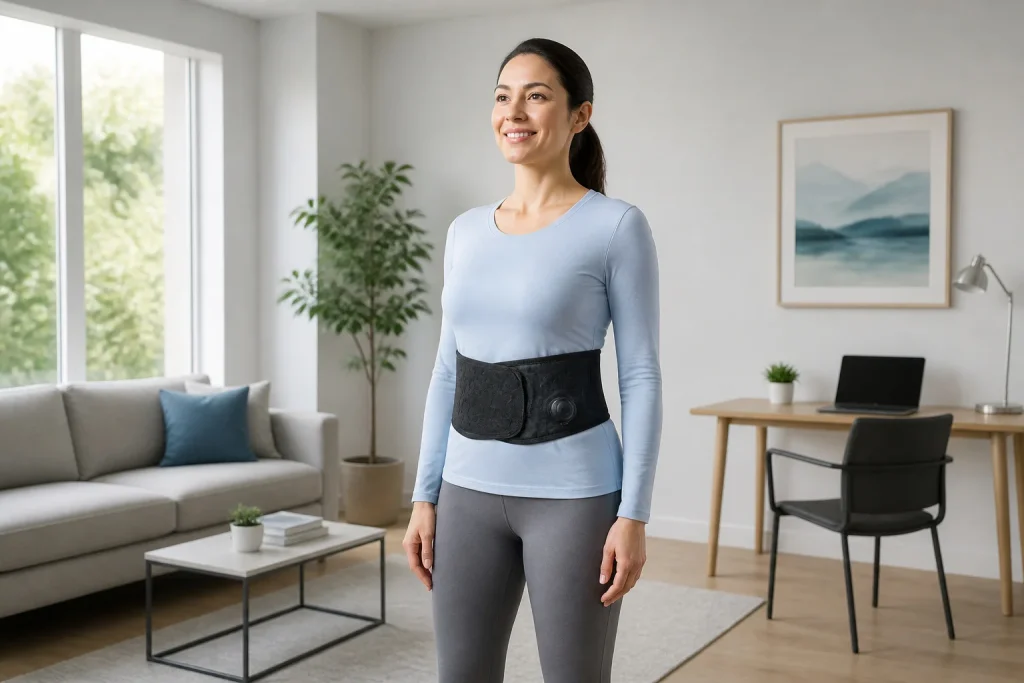 Femme souriante avec ceinture lombaire moderne