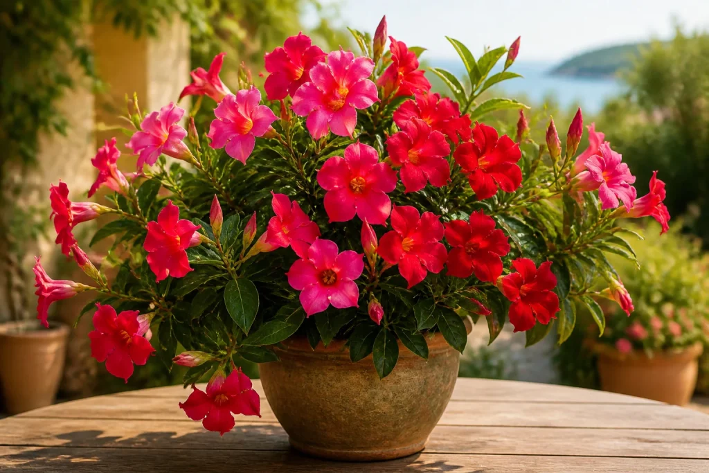Dipladenia en pleine floraison eclat dete