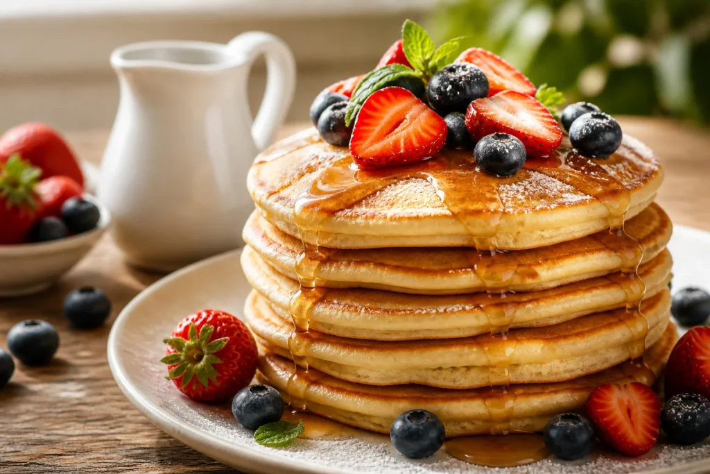 Pancakes gourmands aux fruits et sirop derable