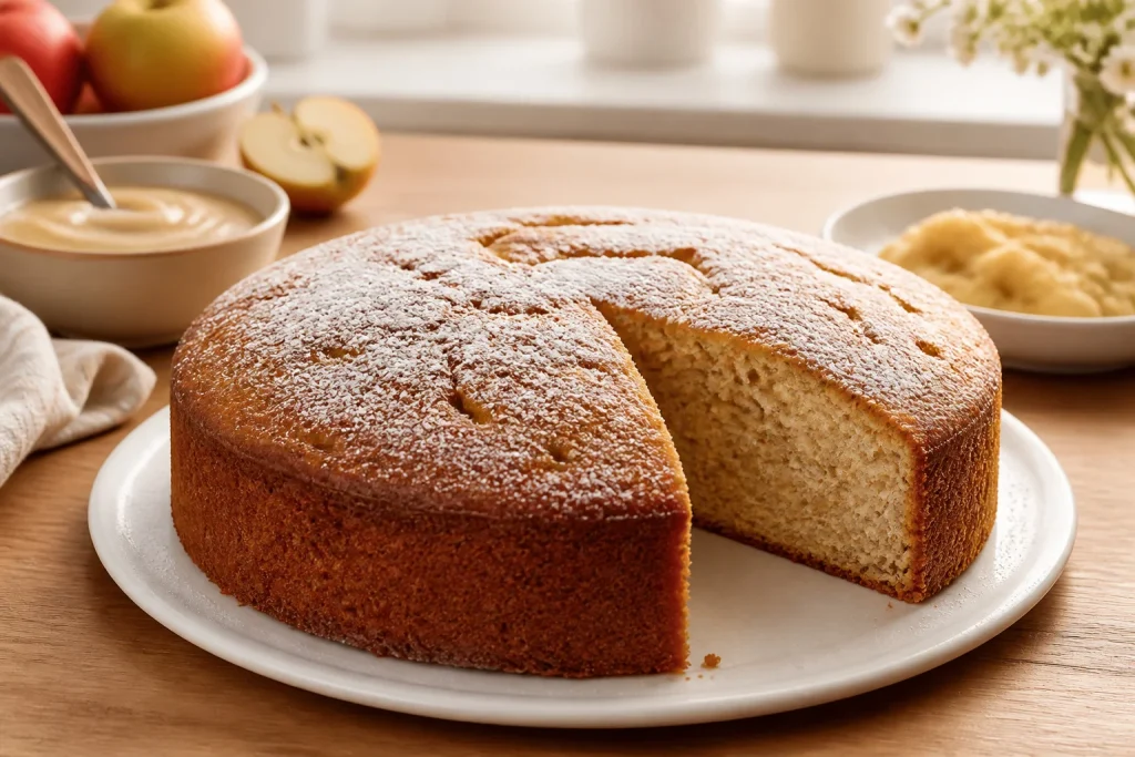 Gateau moelleux sans oeufs saupoudre de sucre glace