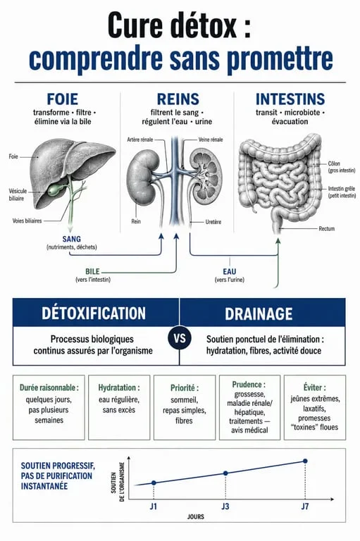 Cure detox : schéma éditorial des organes d’élimination, de la détoxification et du drainage